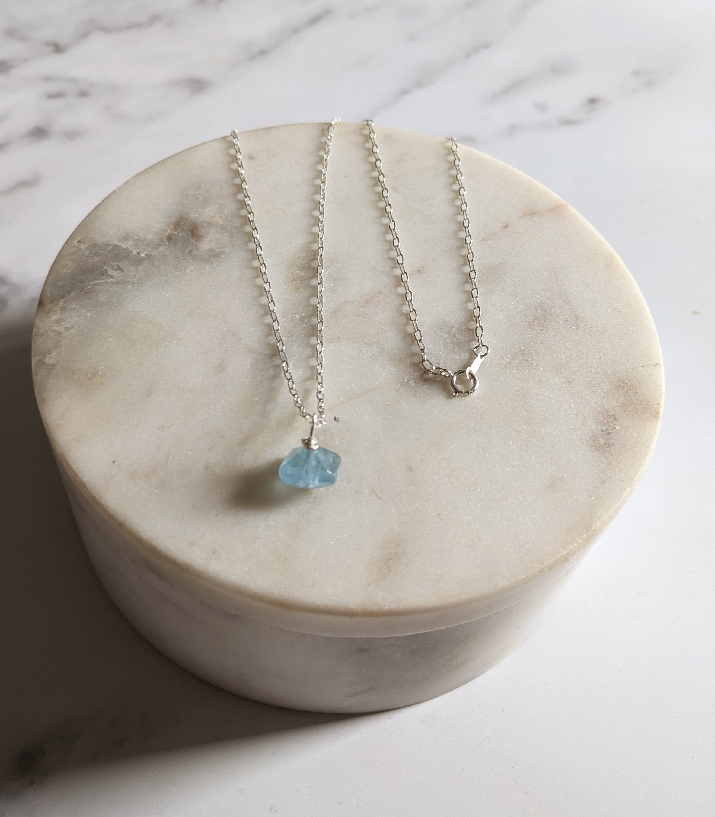 Aquamarine silver chain 925 necklace