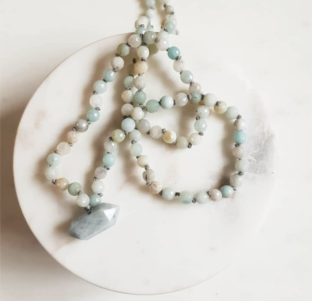 Aquarmarine mala necklace