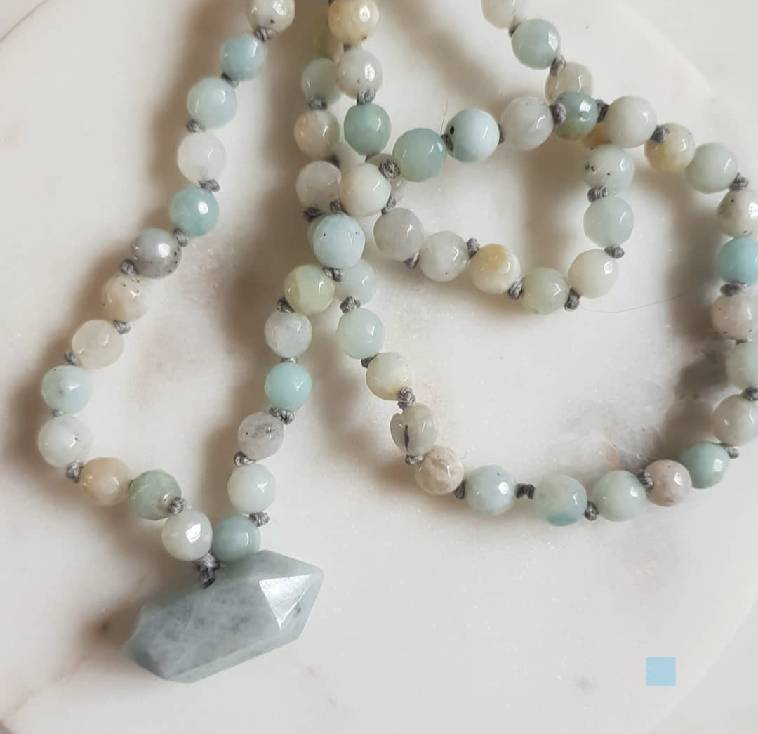 Aquarmarine mala necklace